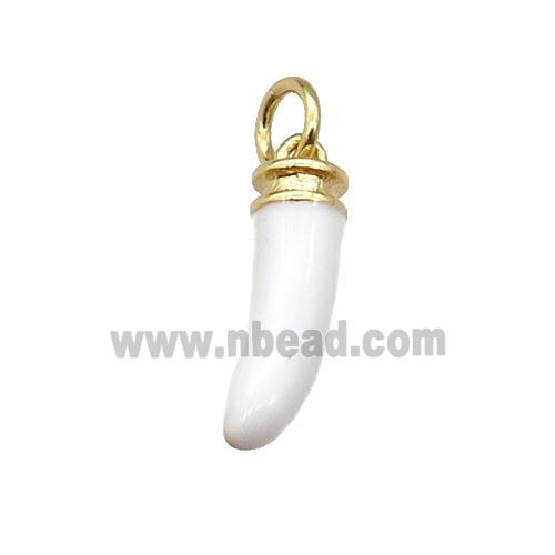 copper horn pendant with white enamel, gold plated