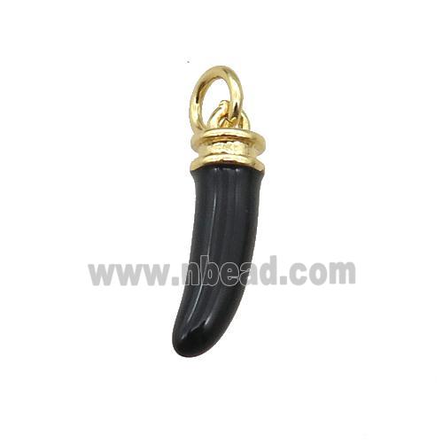 copper horn pendant with black enamel, gold plated