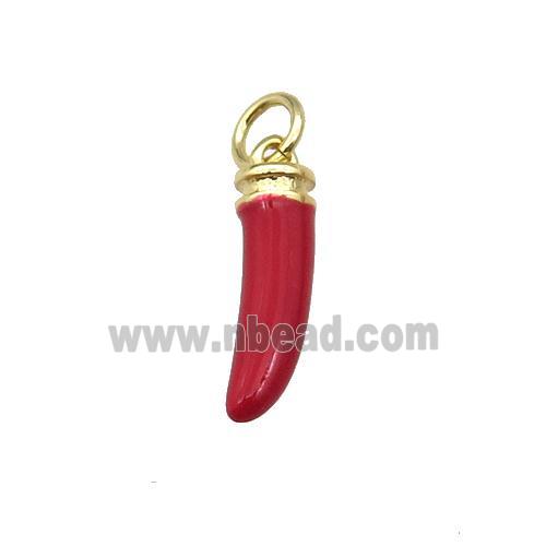 copper horn pendant with red enamel, gold plated