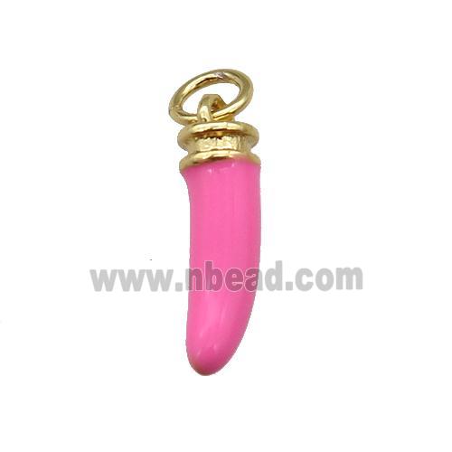 copper horn pendant with pink enamel, gold plated