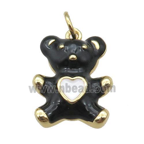 copper Bear pendant with black enamel, gold plated