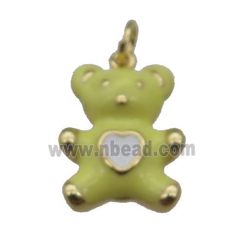 copper Bear pendant with green enamel, gold plated