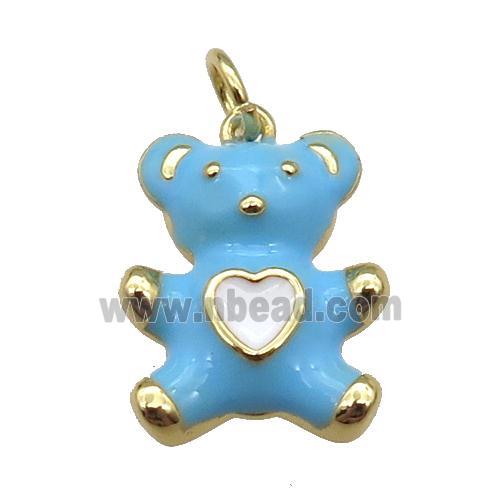 copper Bear pendant with blue enamel, gold plated