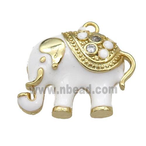 copper Elephant pendant with white enamel, gold plated
