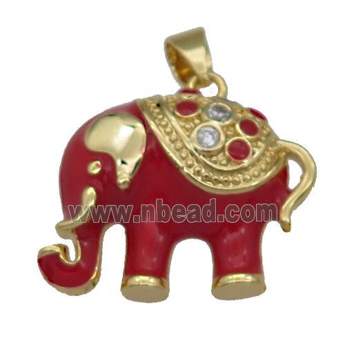 copper Elephant pendant with red enamel, gold plated