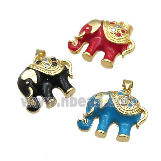 copper Elephant pendant with enamel, gold plated, mixed