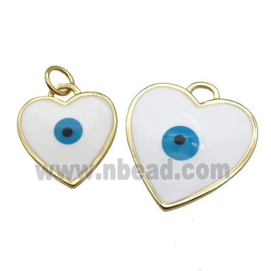 copper Heart pendant with white enamel, evil eye, gold plated