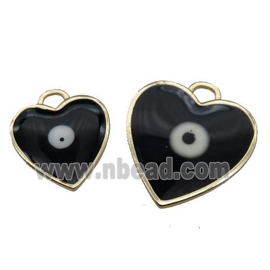 copper Heart pendant with black enamel, evil eye, gold plated