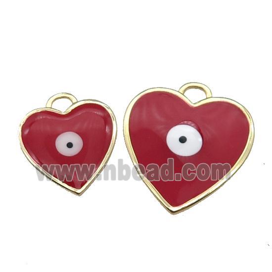 copper Heart pendant with red enamel, evil eye, gold plated