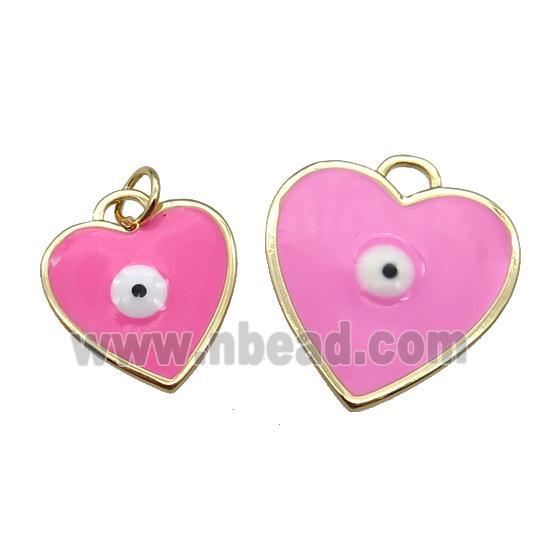 copper Heart pendant with pink enamel, evil eye, gold plated
