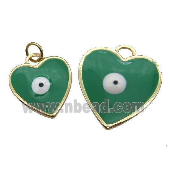 copper Heart pendant with green enamel, evil eye, gold plated