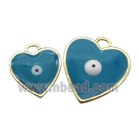 copper Heart pendant with teal enamel, evil eye, gold plated