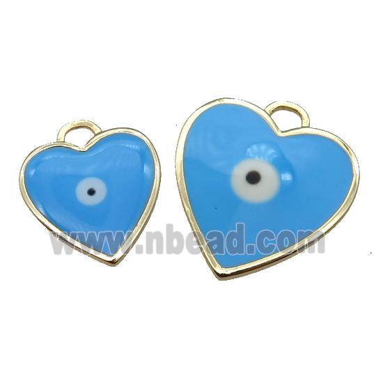 copper Heart pendant with blue enamel, evil eye, gold plated