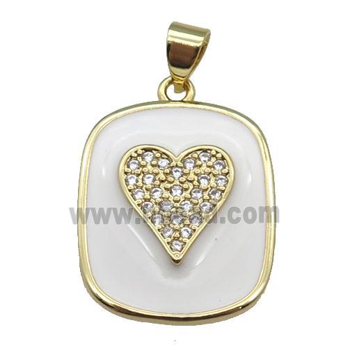 copper Rectangle paved zircon with white enamel, heart, gold plated