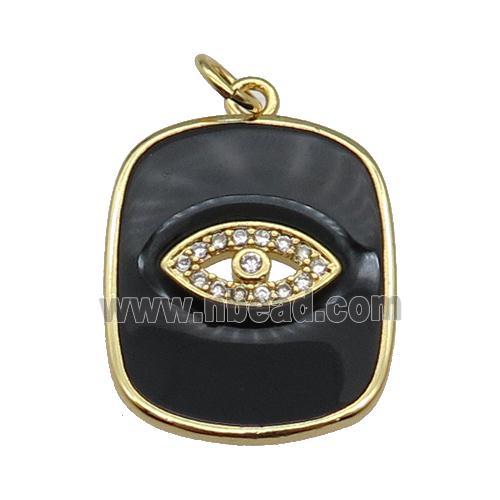 copper Rectangle paved zircon with black enamel, eye, gold plated