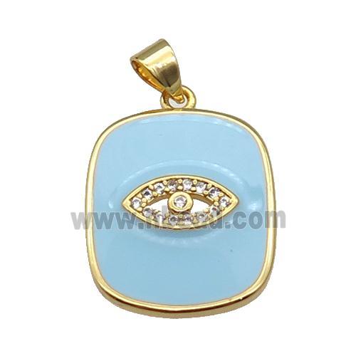 copper Rectangle paved zircon with lt.blue enamel, eye, gold plated