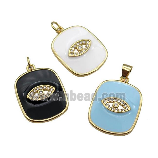 copper Rectangle paved zircon with enamel, eye, gold plated, mixed