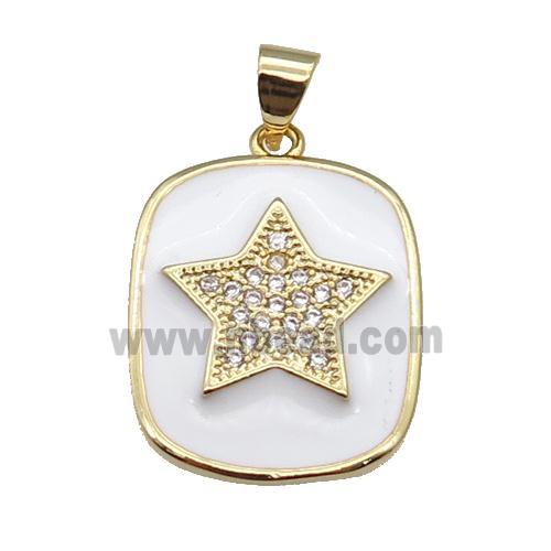 copper Rectangle paved zircon with white enamel, star, gold plated