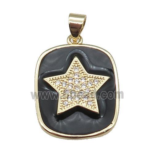 copper Rectangle paved zircon with black enamel, star, gold plated
