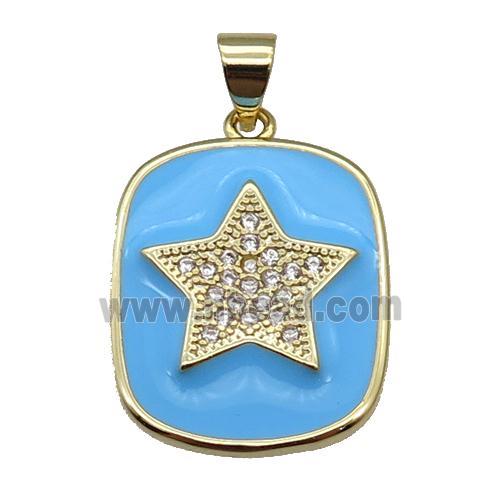 copper Rectangle paved zircon with blue enamel, star, gold plated