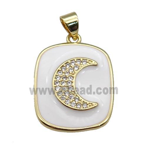 copper Rectangle paved zircon with white enamel, moon, gold plated