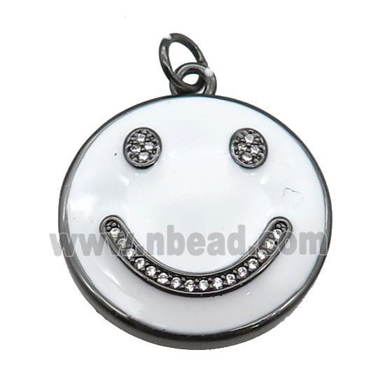 copper Emoji pendant paved zircon with white enamel, happiness face, black plated