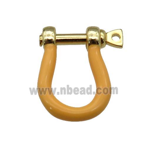 copper U-clasp with brown enamel, gold plated