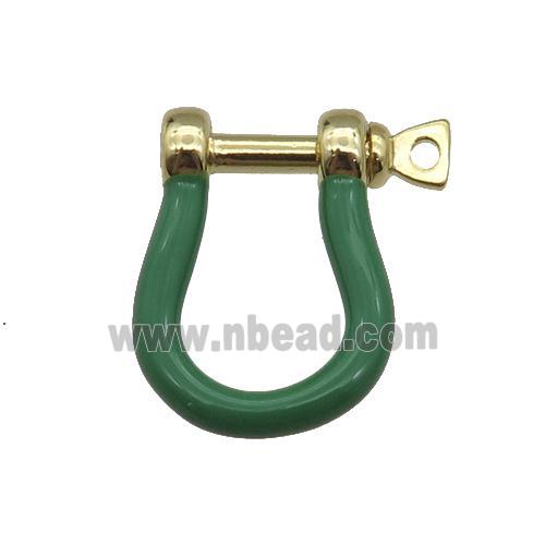 copper U-clasp with green enamel, gold plated