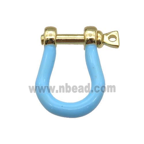 copper U-clasp with lt.blue enamel, gold plated