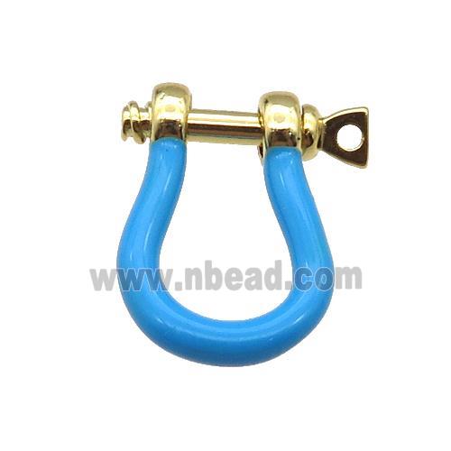 copper U-clasp with blue enamel, gold plated