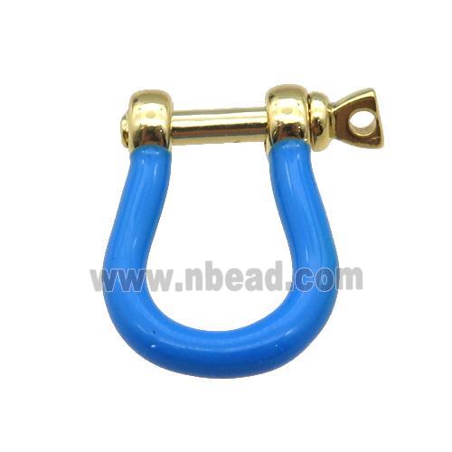 copper U-clasp with deepblue enamel, gold plated