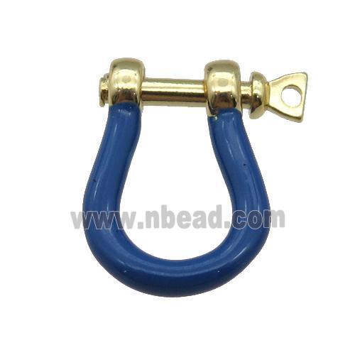copper U-clasp with darkblue enamel, gold plated