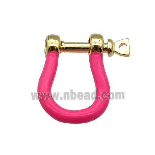 copper U-clasp with hotpink enamel, gold plated