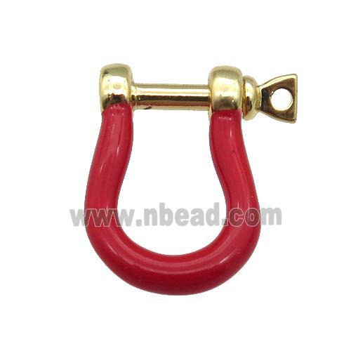 copper U-clasp with red enamel, gold plated