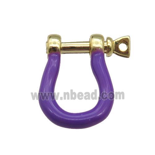 copper U-clasp with purple enamel, gold plated