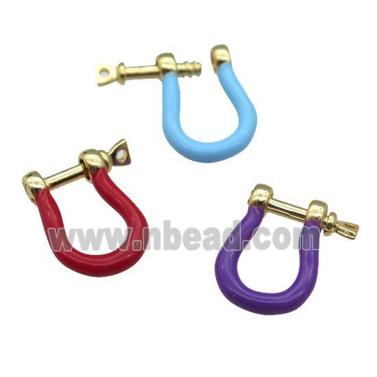 copper U-clasp with enamel, gold plated, mixed