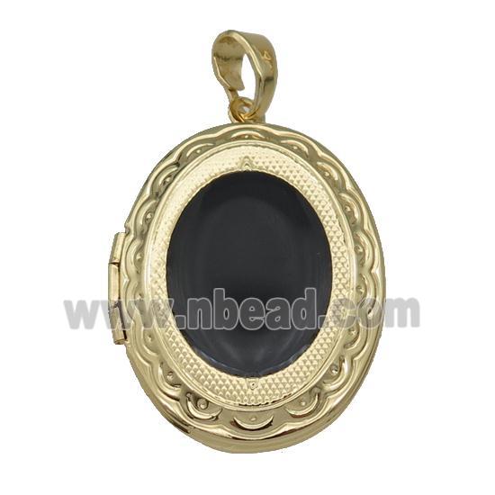 copper Oval Locket pendant with black enamel, gold plated