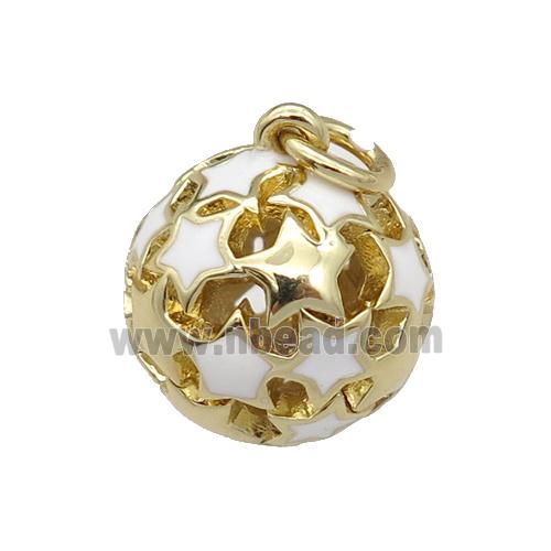 copper Ball pendant with white enamel star, hollow, gold plated