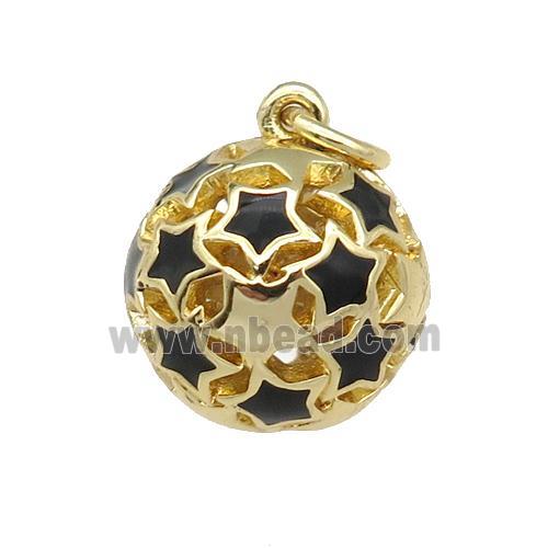 copper Ball pendant with black enamel star, hollow, gold plated