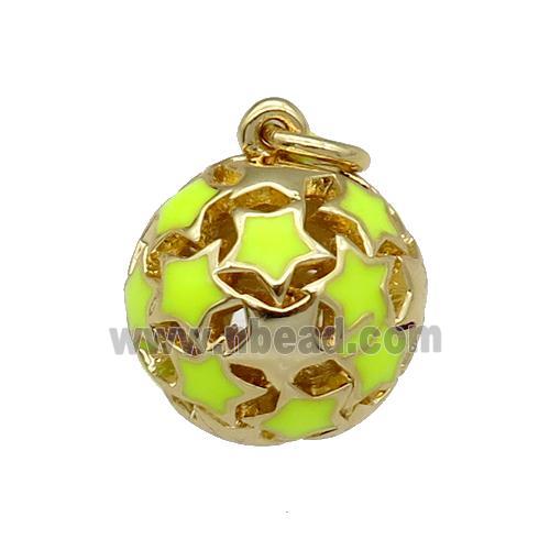 copper Ball pendant with yellow enamel star, hollow, gold plated