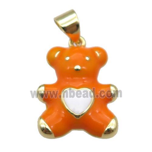 copper Bear pendant with orange enamel, gold plated