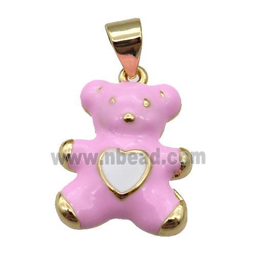 copper Bear pendant with pink enamel, gold plated
