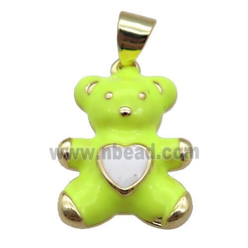 copper Bear pendant with olive enamel, gold plated
