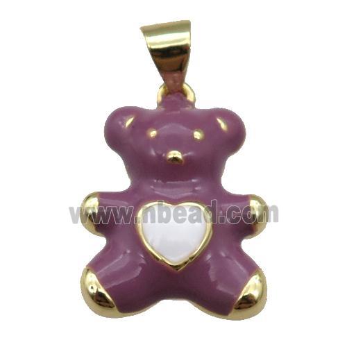 copper Bear pendant with purple enamel, gold plated