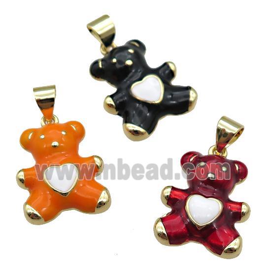 copper Bear pendant with enamel, gold plated, mixed