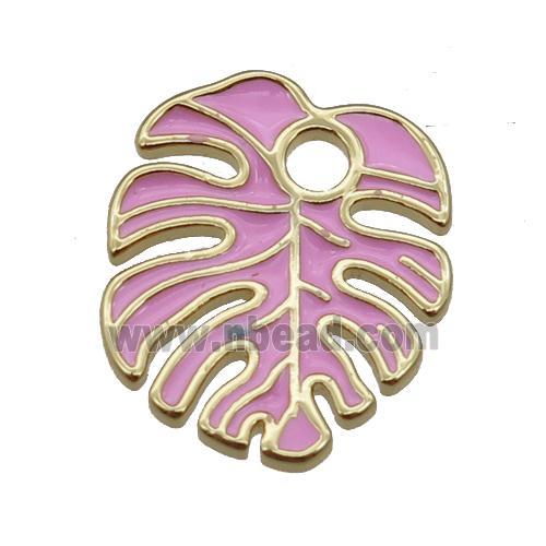 copper Leaf pendant with pink enamel, gold plated