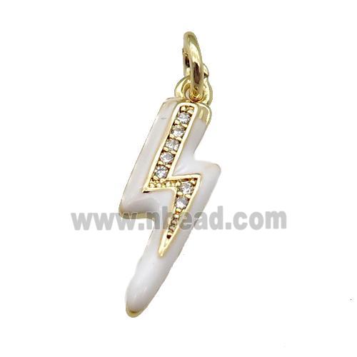 copper Lightning pendant paved zircon with white enamel, gold plated