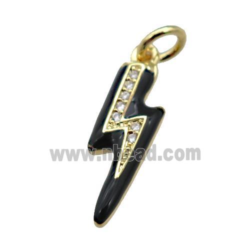 copper Lightning pendant paved zircon with black enamel, gold plated