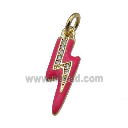 copper Lightning pendant paved zircon with red enamel, gold plated