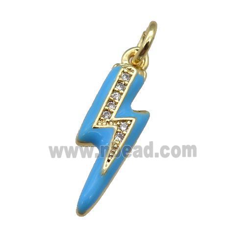 copper Lightning pendant paved zircon with blue enamel, gold plated